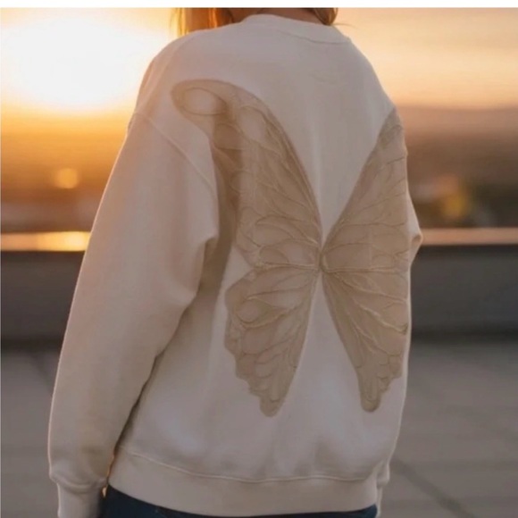 Tricia Fix Tops - Tricia Fix Free People Exclusive Butterfly Crewneck Sweatshirt in Cream Xs